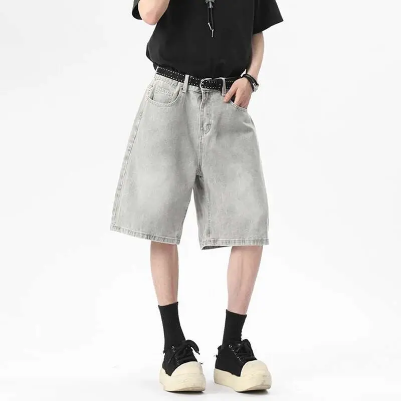 IEFB Men's Denim Shorts New Summer American High Street Style Gradient Color Simple Straight Leg Trendy Male Pants 9W1811