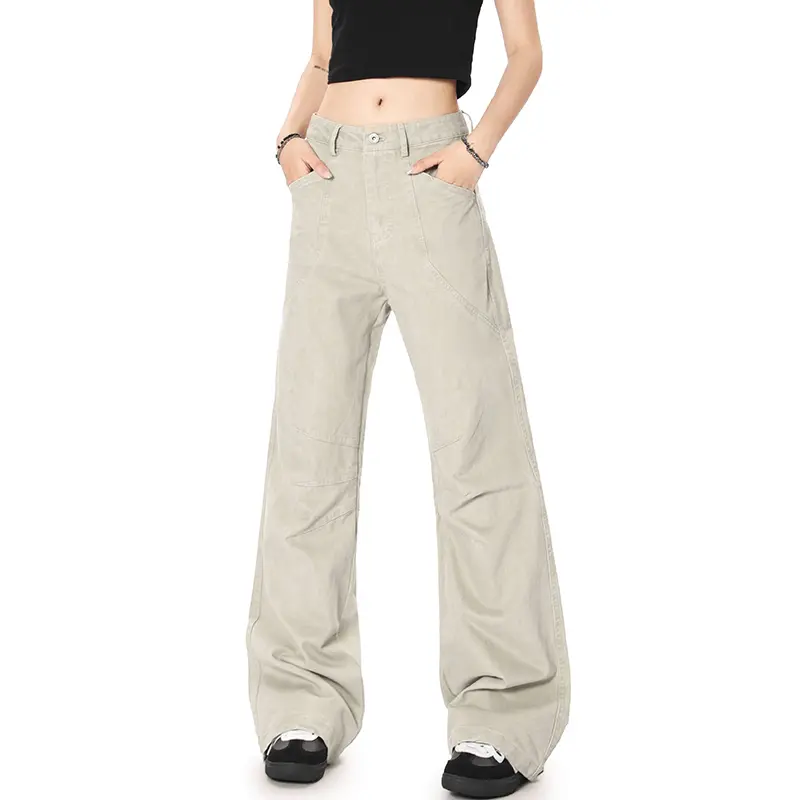 IEFB New Men's Cargo Pants American Straight Wide Leg Solid Color Trendy Streetwear Simple Male Causal Loose Trousers 9W1928