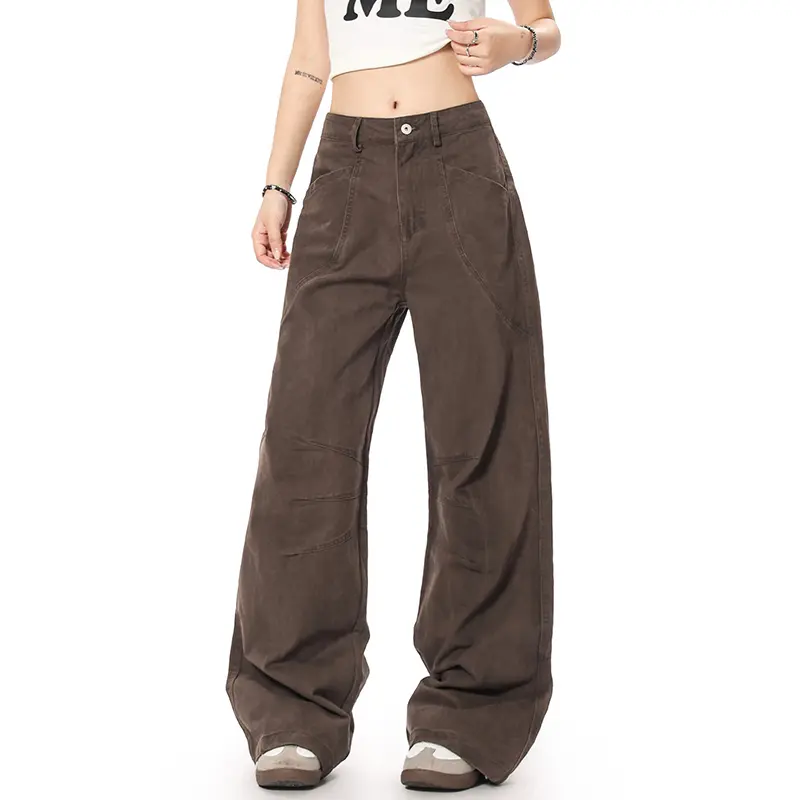 IEFB New Men's Cargo Pants American Straight Wide Leg Solid Color Trendy Streetwear Simple Male Causal Loose Trousers 9W1928