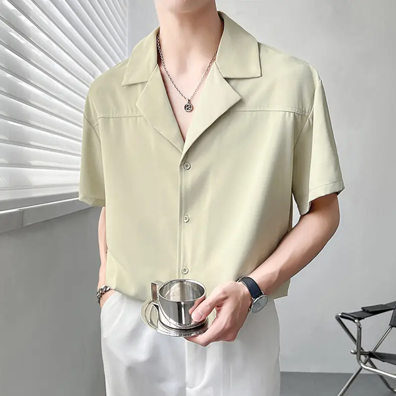 IEFB New Summer Korean Style Men's Shirts Short Sleeved Trendy Solid Color Turn-down Collar Singel Breasted Male Top 9W1873