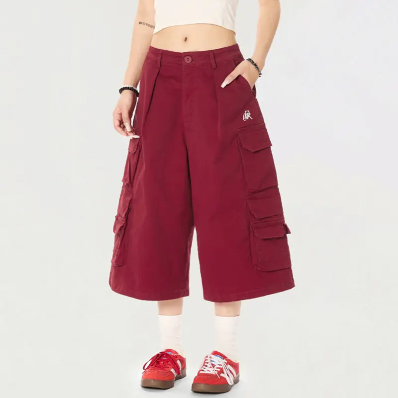 IEFB New Fashion Summe Male Shorts American Style Multi Pocket Workwear Cropped Pants Solid Color Short Sweatpants 9W2326