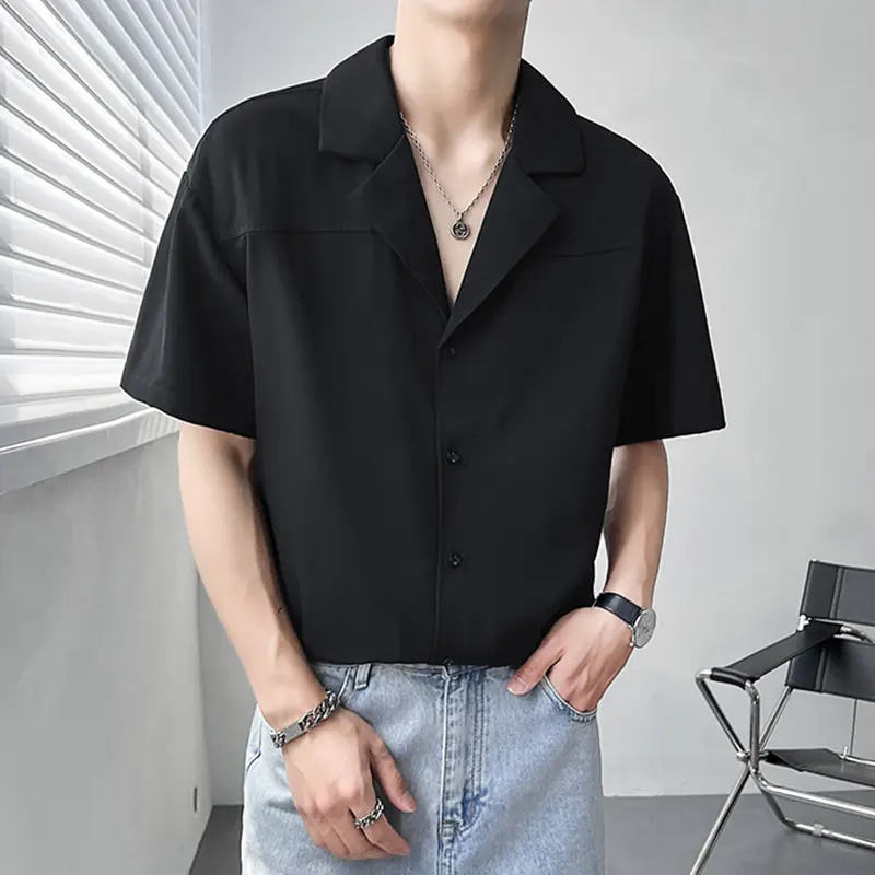 IEFB New Summer Korean Style Men's Shirts Short Sleeved Trendy Solid Color Turn-down Collar Singel Breasted Male Top 9W1873