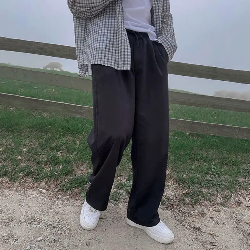 IEFB Men's Causal Pants New Korean Style Solid Color Simple Trendy Elastic Waist Drawstring Wide Leg Male Trousers Summer 9W2049