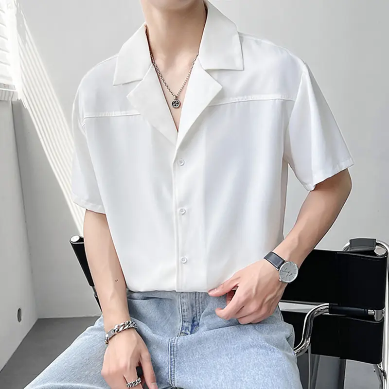 IEFB New Summer Korean Style Men's Shirts Short Sleeved Trendy Solid Color Turn-down Collar Singel Breasted Male Top 9W1873