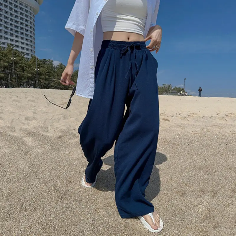 IEFB Men's Causal Pants New Korean Style Solid Color Simple Trendy Elastic Waist Drawstring Wide Leg Male Trousers Summer 9W2049