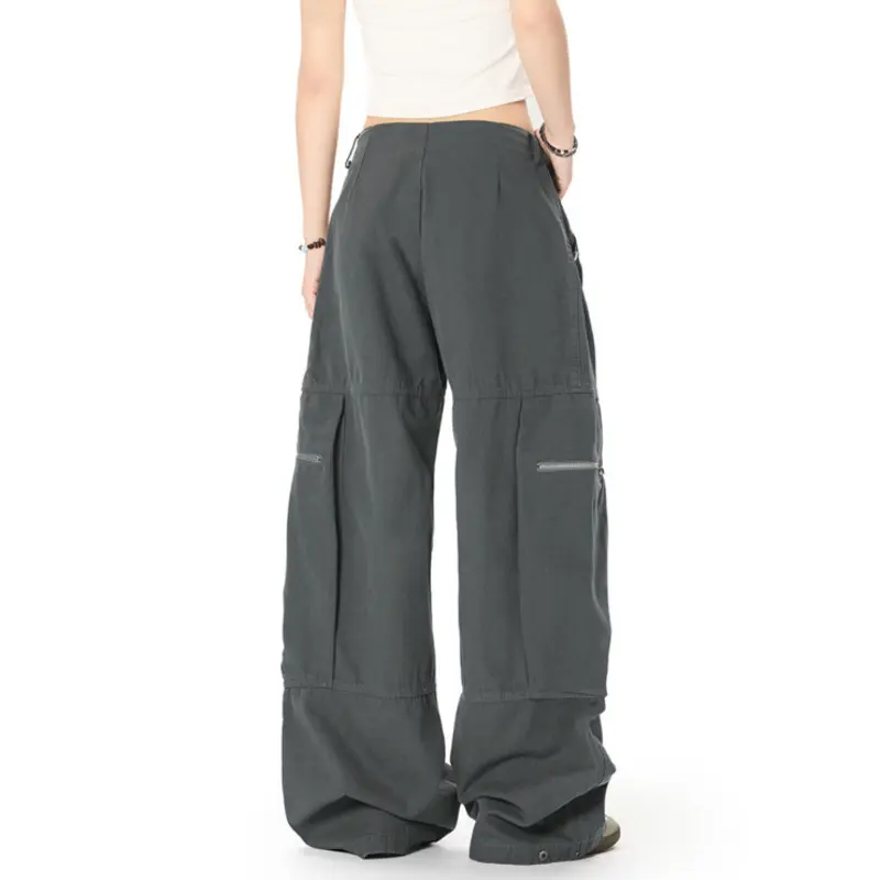 IEFB Men's Casual Trousers Solid Color Zipper Pachwork American Style Big Pockets Straight Wide Leg Loose Male Pants New 9W2755