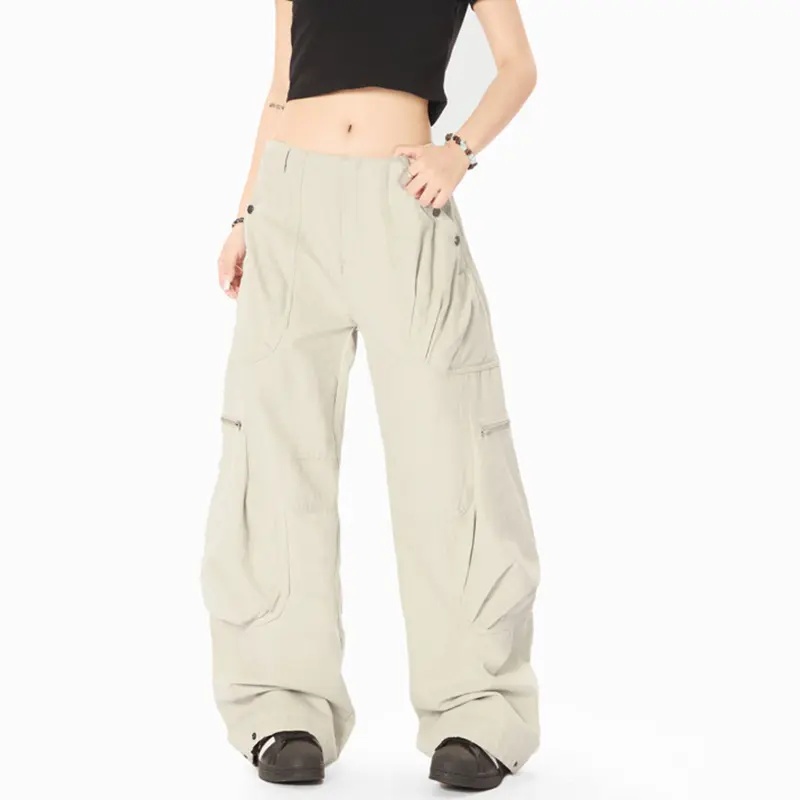 IEFB Men's Casual Trousers Solid Color Zipper Pachwork American Style Big Pockets Straight Wide Leg Loose Male Pants New 9W2755
