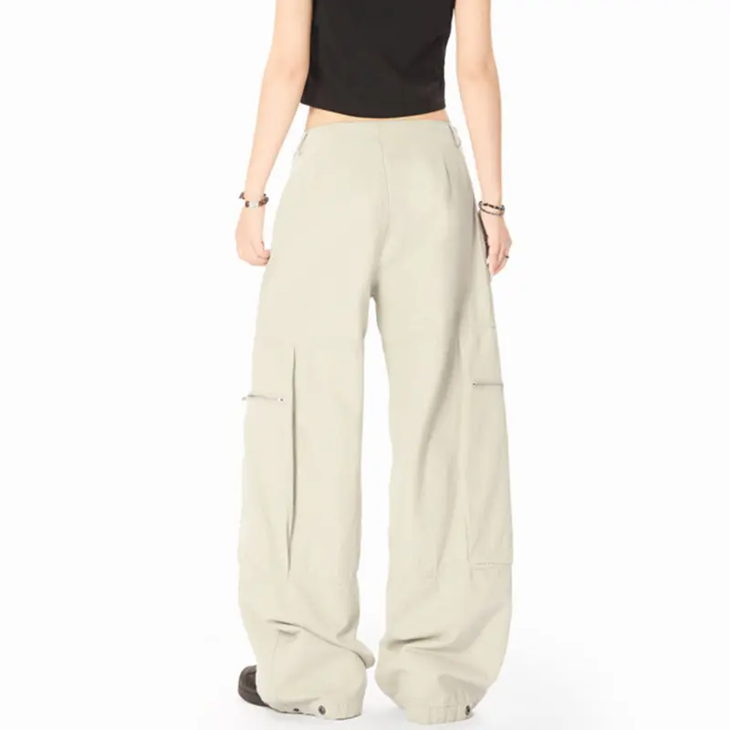 IEFB Men's Casual Trousers Solid Color Zipper Pachwork American Style Big Pockets Straight Wide Leg Loose Male Pants New 9W2755