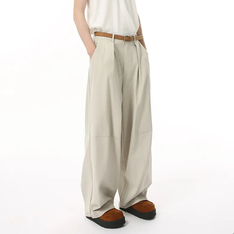 IEFB Korean Style Men's Suit Pants Pleated Design Solid Color Casyal Trousers Straight Wide Leg Loose Male Bottom Simple 9W2464