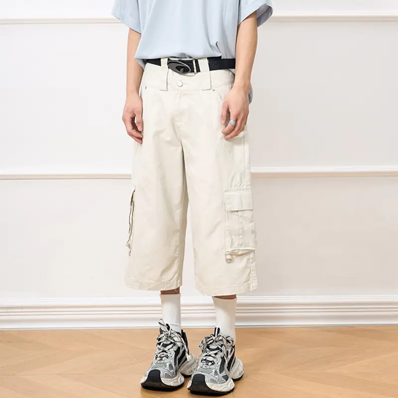 IEFB Men's Cargo Shorts American Style High Street Multi Pockets Design Niche Solid Color Straight Leg Male Bottoms 9W2033