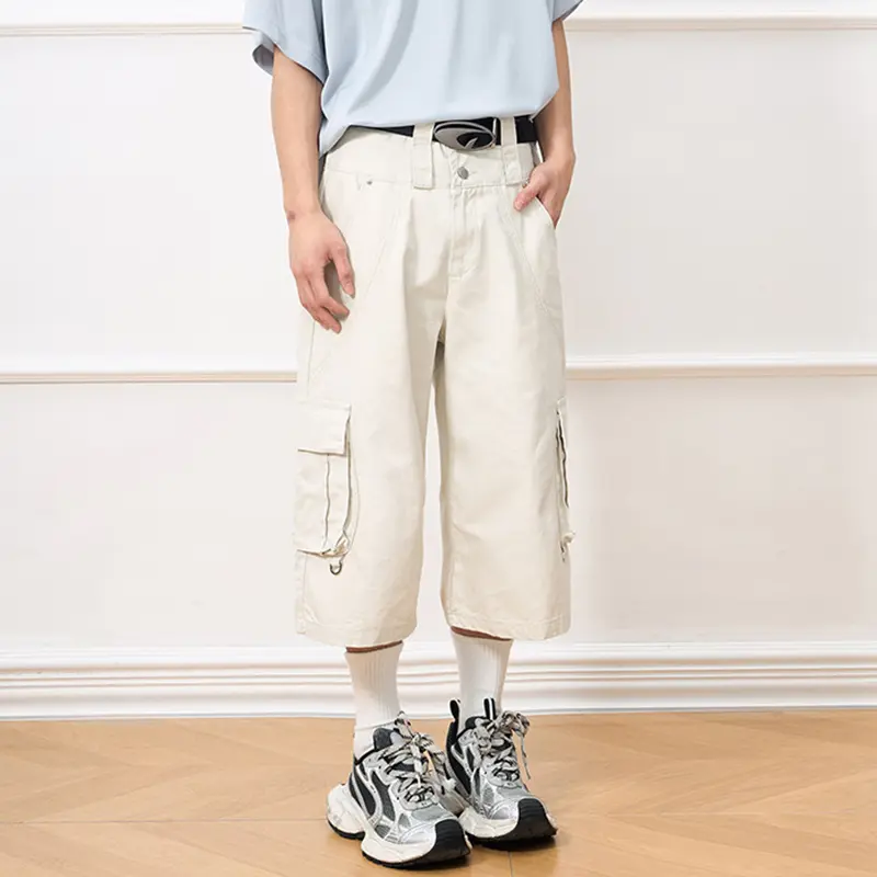 IEFB Men's Cargo Shorts American Style High Street Multi Pockets Design Niche Solid Color Straight Leg Male Bottoms 9W2033
