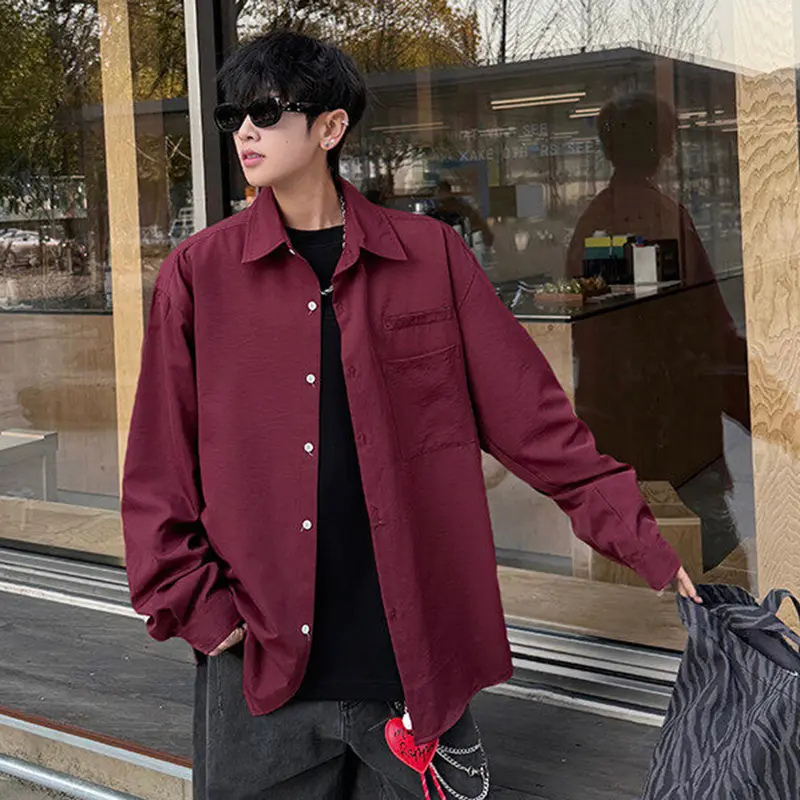 IEFB Men's Long Sleeve Shirts New Korean Style Double Pocket Turn-down Collar Solid Color Trendy Male Casual Tees Summer 9W2202
