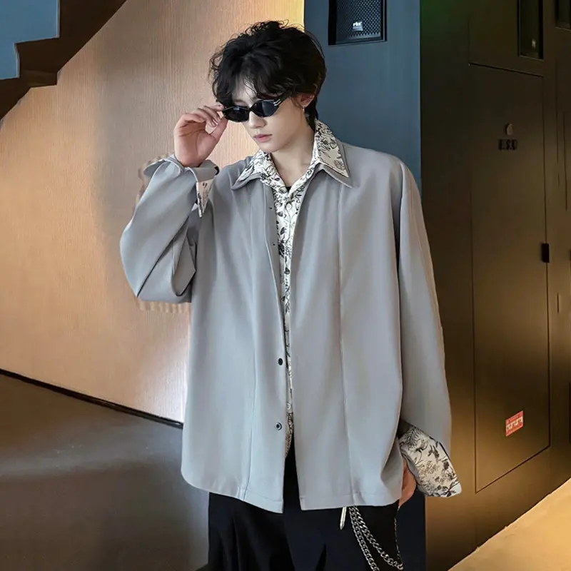 IEFB Men's Wear New Trendy Casual Floral Printing Shirts Turn-down Collar Fake Two-piece Long Sleeve Shirt Autumn Male 9W4011