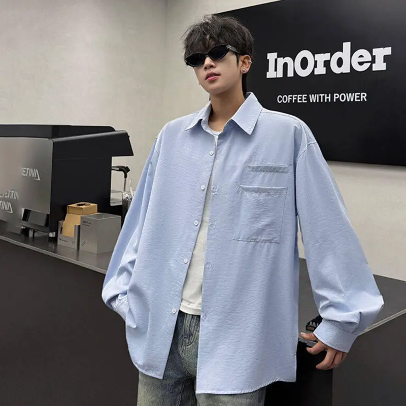 IEFB Men's Long Sleeve Shirts New Korean Style Double Pocket Turn-down Collar Solid Color Trendy Male Casual Tees Summer 9W2202