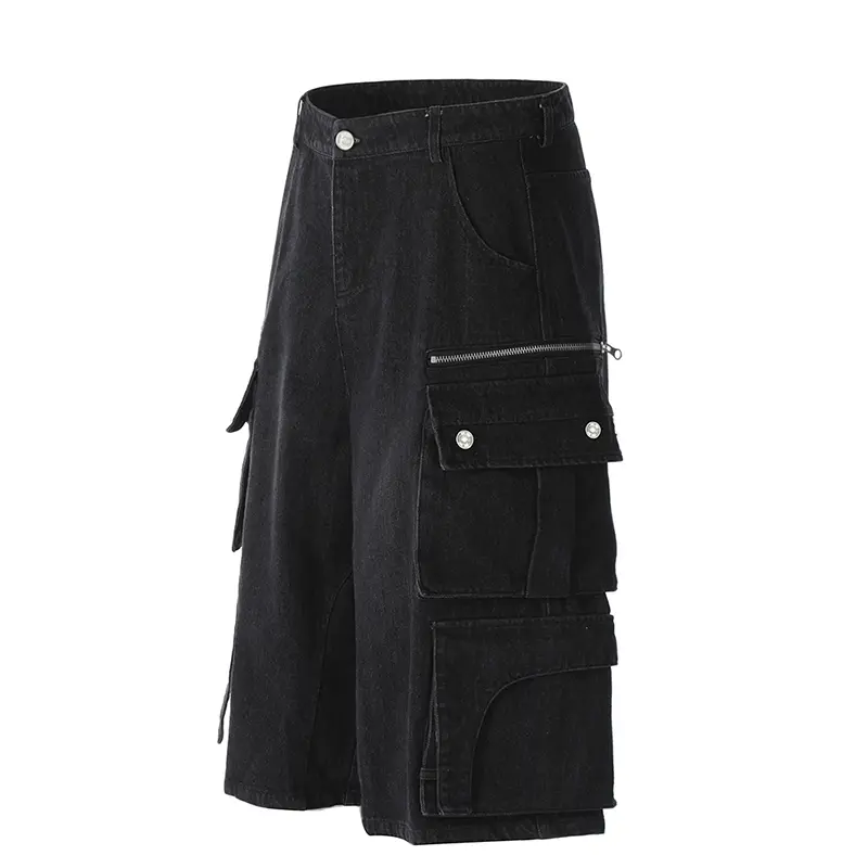 IEFB Men's Fashion Trend Multi Pockets Denim Shorts Summer New American Style Loose Male Jorts Streetwear Bottoms CPG2969