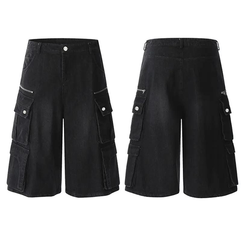 IEFB Men's Fashion Trend Multi Pockets Denim Shorts Summer New American Style Loose Male Jorts Streetwear Bottoms CPG2969