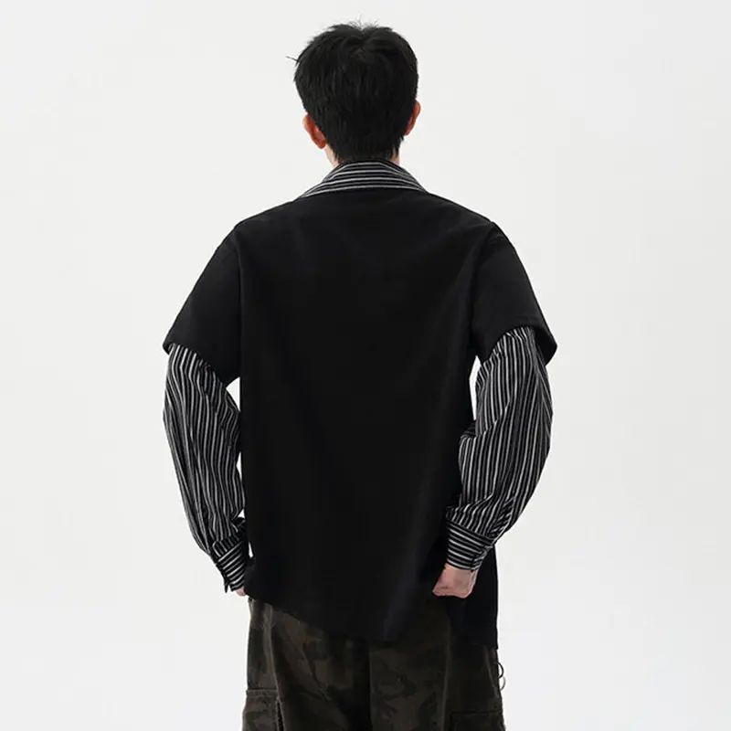 IEFB Niche Design Men's Sweatshirts Turn-down Collar Contrast Color Striped Design Casual Asymmetry Loose Male Tops Tide 9W4283