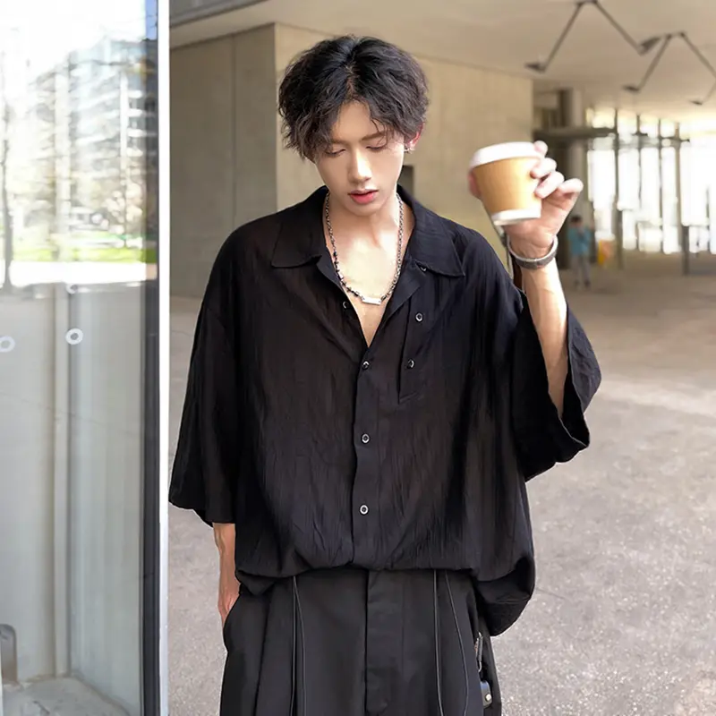 IEFB Men's Shirts Short Sleeve Turn-down Collar Trendy New Summer Korean Stlye Solid Color Simple Stylish Male Cloting 9W1976