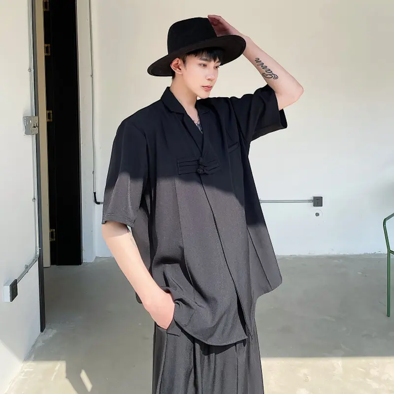 IEFB Chinese Style Men's Shirts Lapel Solid Color Knot Button Casual Tops New Summer Short Sleeved Loose Male Shirt Chic 9W2335
