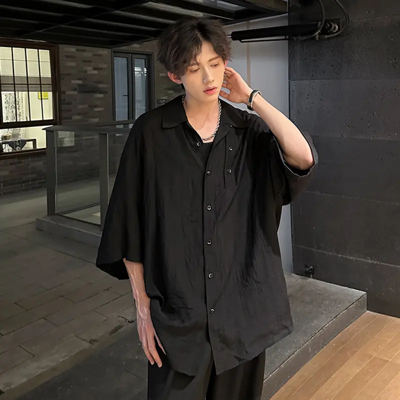 IEFB Men's Shirts Short Sleeve Turn-down Collar Trendy New Summer Korean Stlye Solid Color Simple Stylish Male Cloting 9W1976