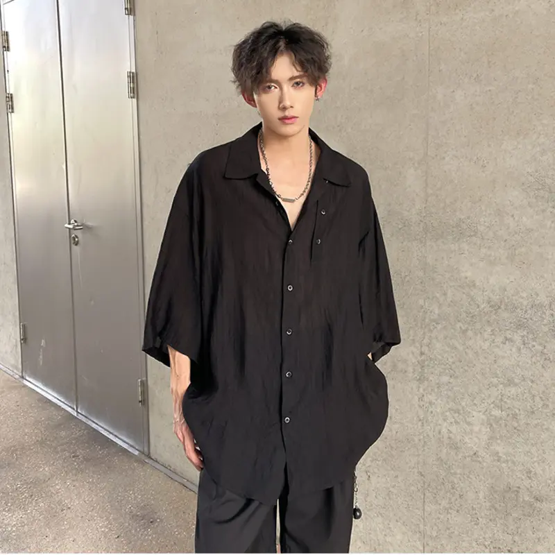 IEFB Men's Shirts Short Sleeve Turn-down Collar Trendy New Summer Korean Stlye Solid Color Simple Stylish Male Cloting 9W1976