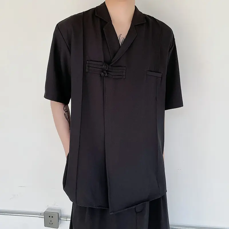 IEFB Chinese Style Men's Shirts Lapel Solid Color Knot Button Casual Tops New Summer Short Sleeved Loose Male Shirt Chic 9W2335