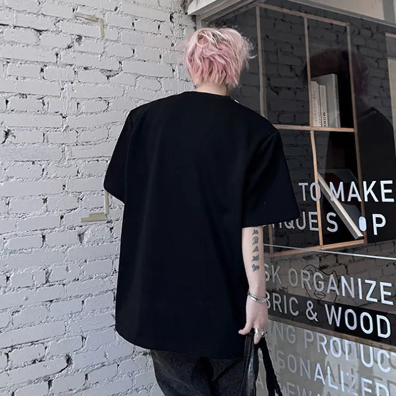 IEFB Men's New T-shirts Short Sleeve Summer Solid Color Round Neck Half Handmade Nail Bead Decoration Pullover Menwear 9W2114