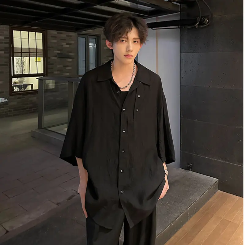 IEFB Men's Shirts Short Sleeve Turn-down Collar Trendy New Summer Korean Stlye Solid Color Simple Stylish Male Cloting 9W1976