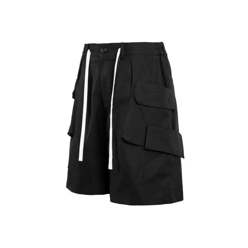 IEFB Functional Style Men's Shorts Casual Drawstring Pockets Solid Color Wide Leg Loose Straight Male Trousers Summer 9W2648