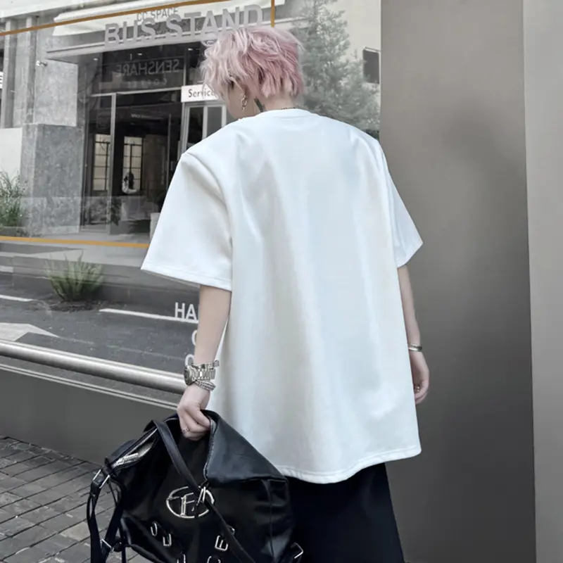 IEFB Men's New T-shirts Short Sleeve Summer Solid Color Round Neck Half Handmade Nail Bead Decoration Pullover Menwear 9W2114