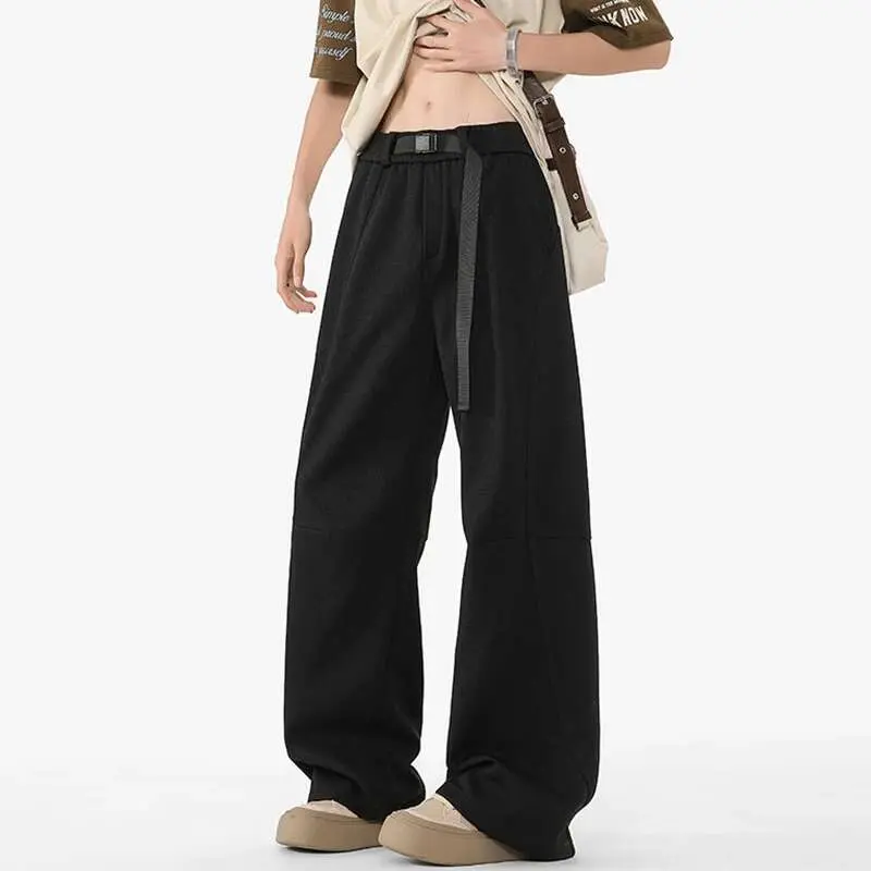 IEFB Men's Casual Pants New Summer Fashion Trend Elastic Waist Belt Splicing Full Length Male Trousers Spring 2025 9W1390