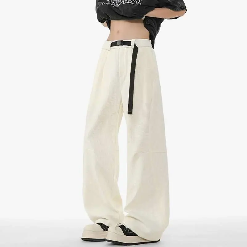 IEFB Men's Casual Pants New Summer Fashion Trend Elastic Waist Belt Splicing Full Length Male Trousers Spring 2025 9W1390