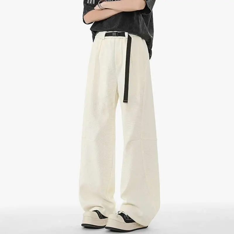 IEFB Men's Casual Pants New Summer Fashion Trend Elastic Waist Belt Splicing Full Length Male Trousers Spring 2025 9W1390