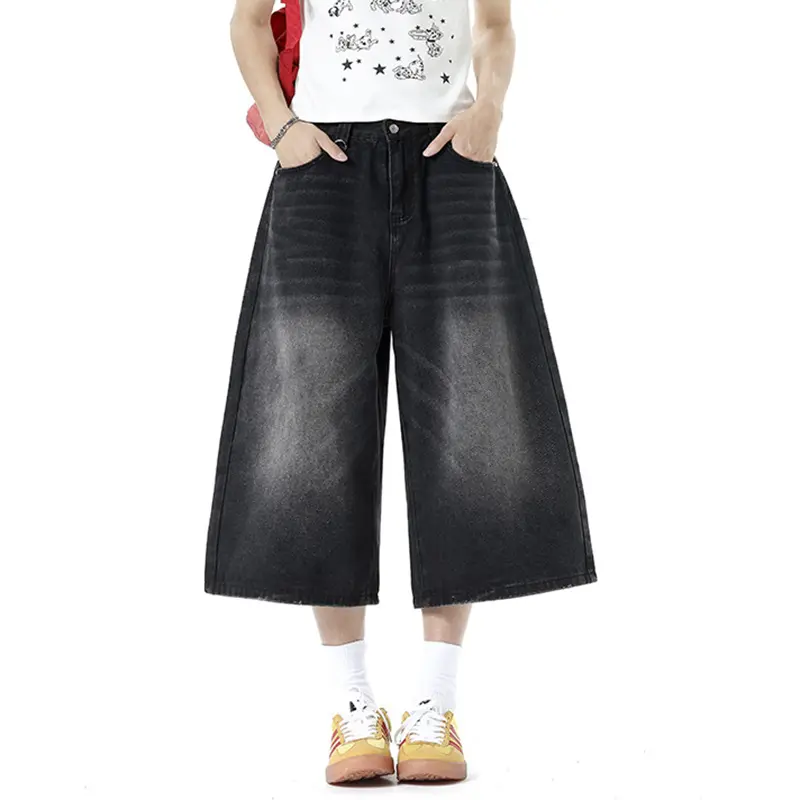 IEFB New Trendy Men's Jorts 2025 Summer Male Wide Leg Denim Shorts American Style Washed Vintage Loose Fit Male Clothing 9W3513