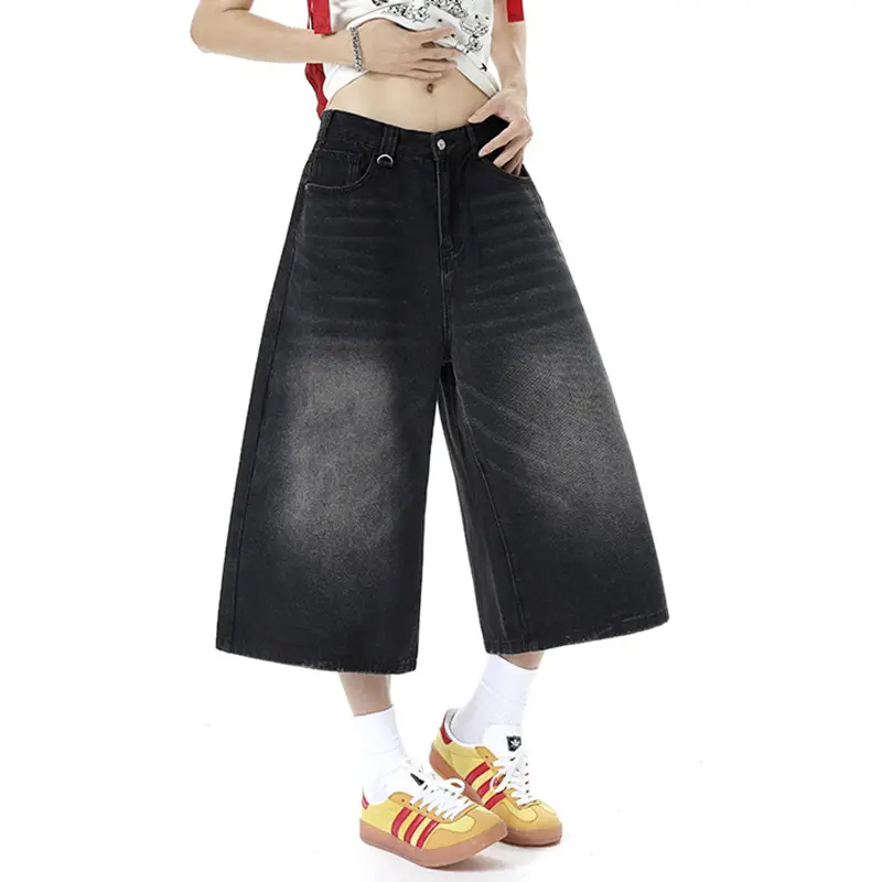 IEFB New Trendy Men's Jorts 2025 Summer Male Wide Leg Denim Shorts American Style Washed Vintage Loose Fit Male Clothing 9W3513
