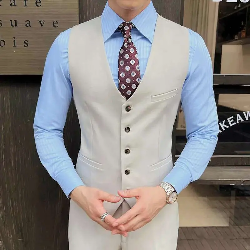 IEFB New Men's Suit Vest Single Breasted Design V-neck Fashion Top Groomsman's Business Casual Clothing Spring 2025 9W1571