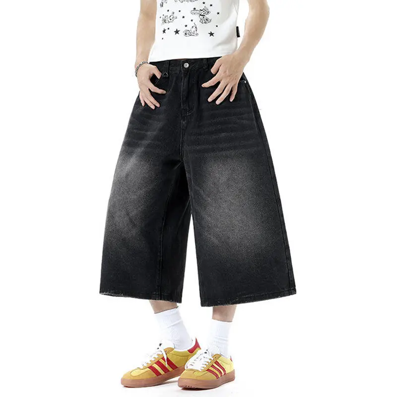 IEFB New Trendy Men's Jorts 2025 Summer Male Wide Leg Denim Shorts American Style Washed Vintage Loose Fit Male Clothing 9W3513