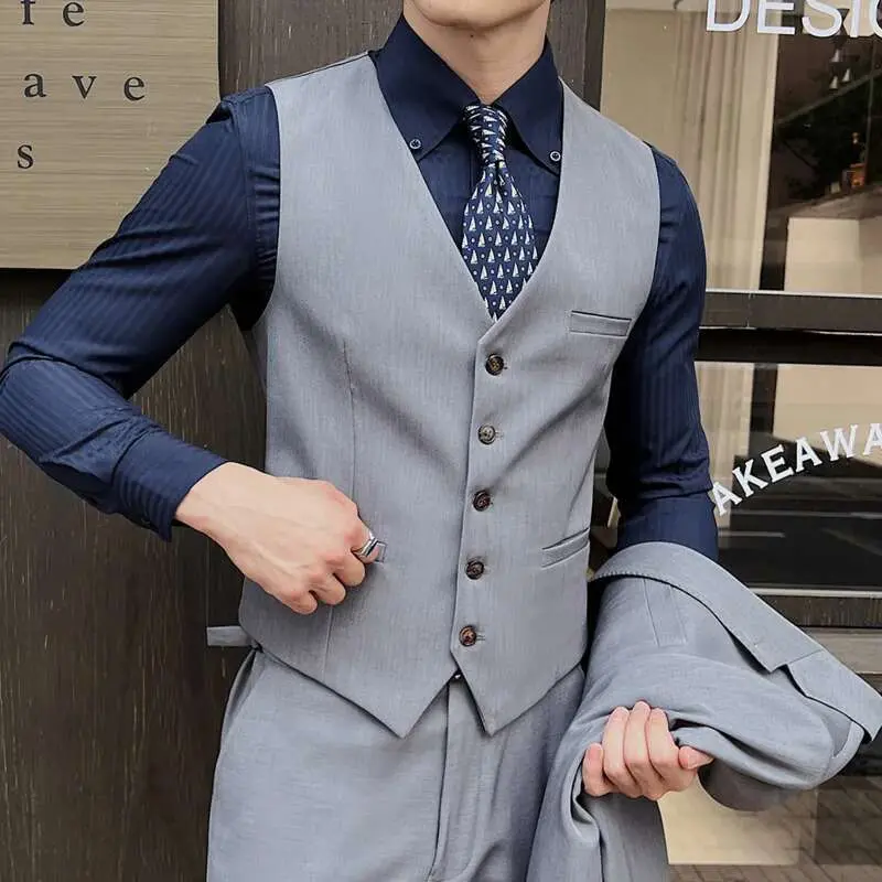 IEFB New Men's Suit Vest Single Breasted Design V-neck Fashion Top Groomsman's Business Casual Clothing Spring 2025 9W1571