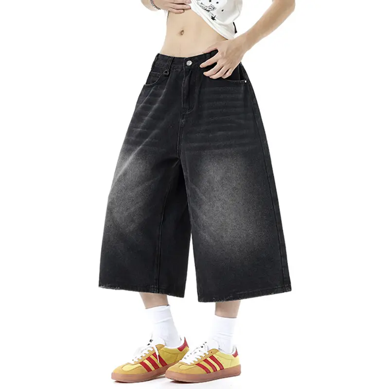 IEFB New Trendy Men's Jorts 2025 Summer Male Wide Leg Denim Shorts American Style Washed Vintage Loose Fit Male Clothing 9W3513