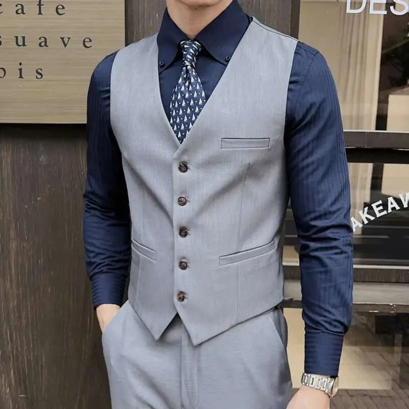 IEFB New Men's Suit Vest Single Breasted Design V-neck Fashion Top Groomsman's Business Casual Clothing Spring 2025 9W1571