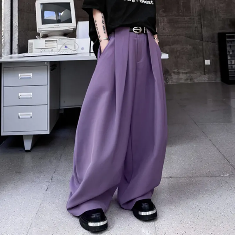 IEFB Men's Casual Pants Straight Wide Leg Trendy New Korean Style Curved Knife Design Solid Color Simple Summer Menwear 9W2086