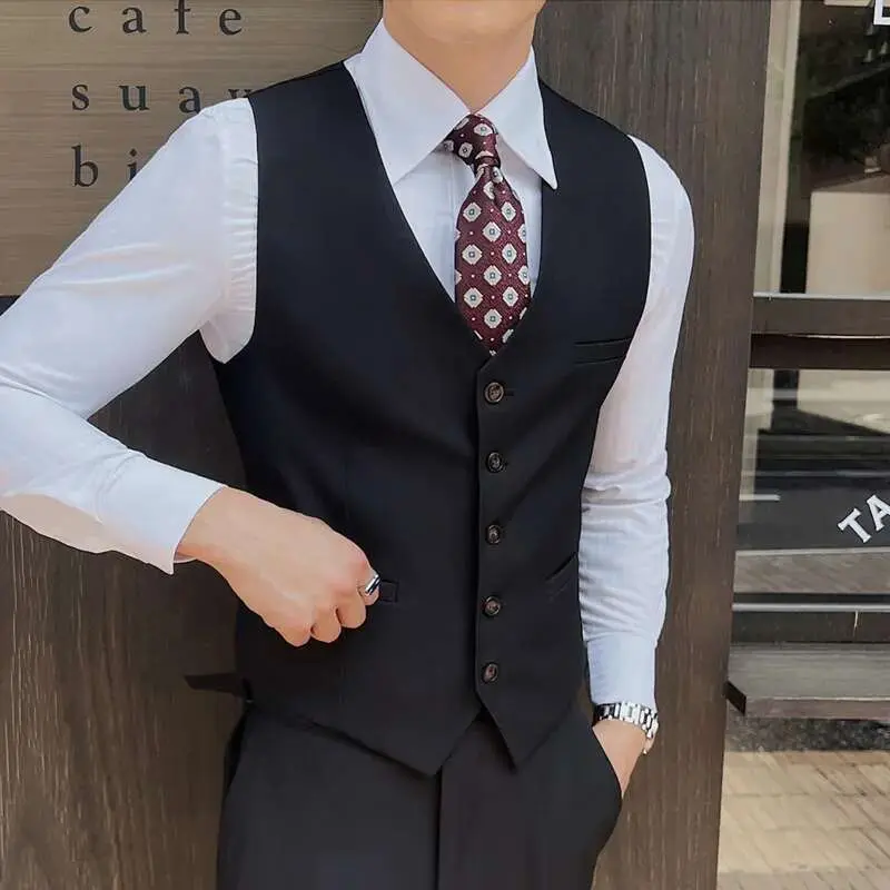 IEFB New Men's Suit Vest Single Breasted Design V-neck Fashion Top Groomsman's Business Casual Clothing Spring 2025 9W1571