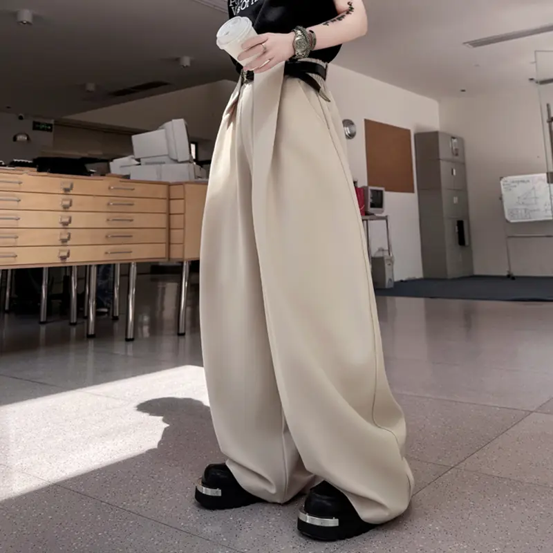 IEFB Men's Casual Pants Straight Wide Leg Trendy New Korean Style Curved Knife Design Solid Color Simple Summer Menwear 9W2086