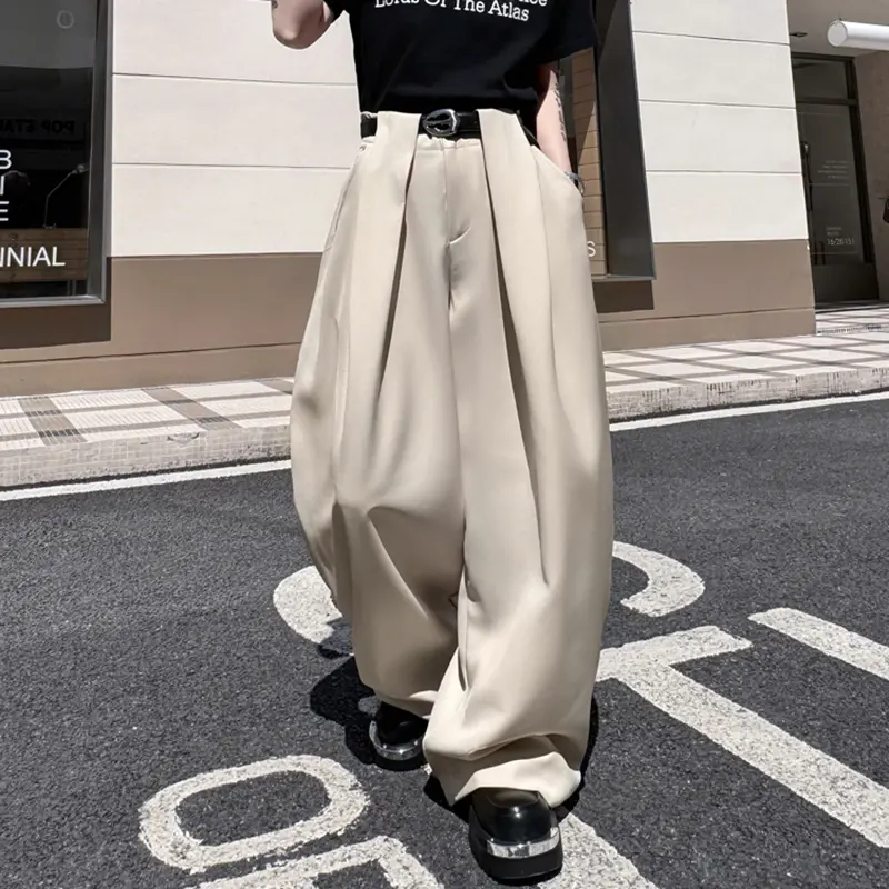 IEFB Men's Casual Pants Straight Wide Leg Trendy New Korean Style Curved Knife Design Solid Color Simple Summer Menwear 9W2086