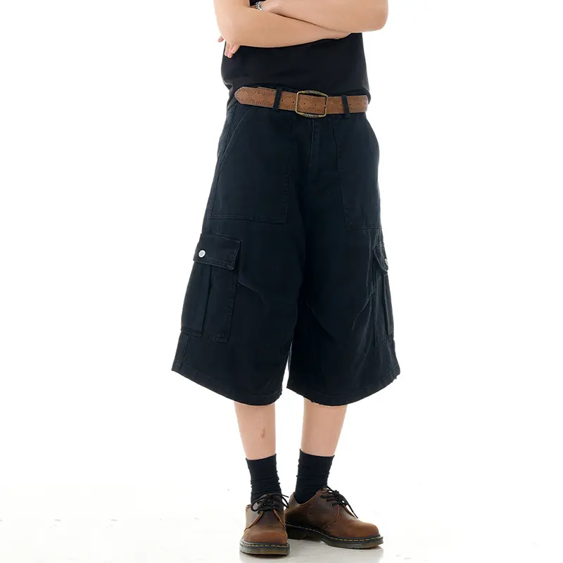 IEFB American Style Men's Shorts Solid Color Casual Side Pockets Pleated Design Trousers Straight Leg Male Cargo Bottom 9W2976