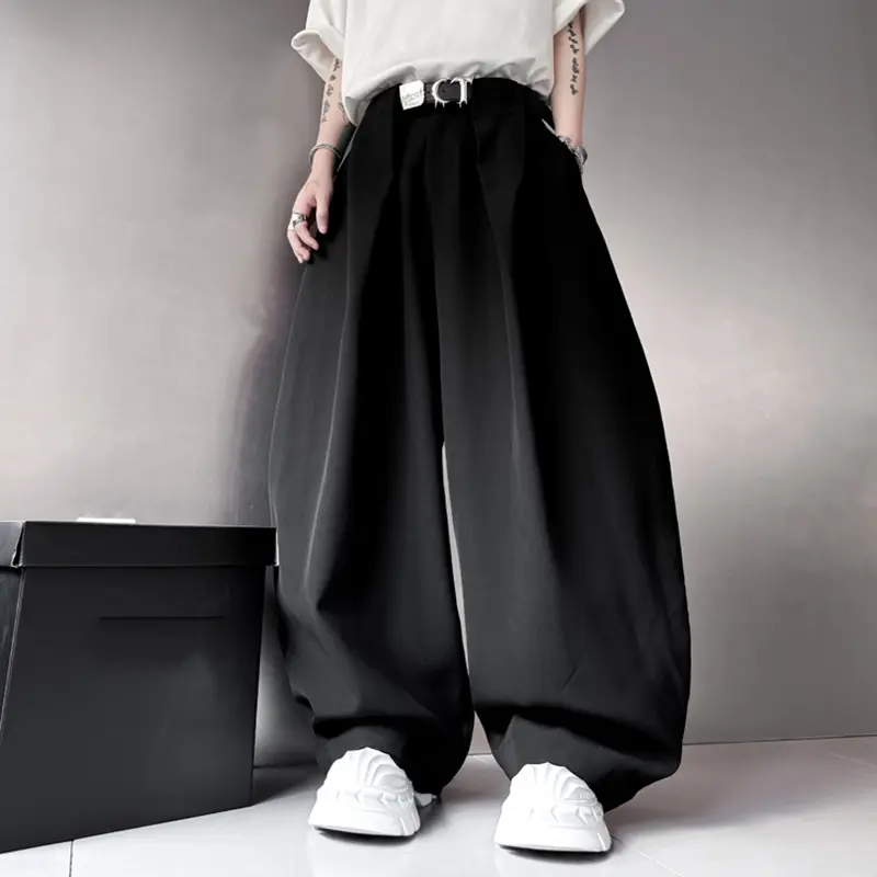 IEFB Men's Casual Pants Straight Wide Leg Trendy New Korean Style Curved Knife Design Solid Color Simple Summer Menwear 9W2086