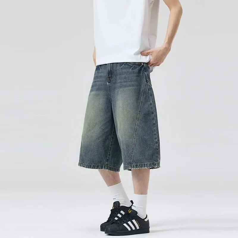 IEFB Men's American Style Denim Shorts Lightning Pattern Curved Knife Trendy Gradient Color Stylish Male Causal Bottoms 9W1908