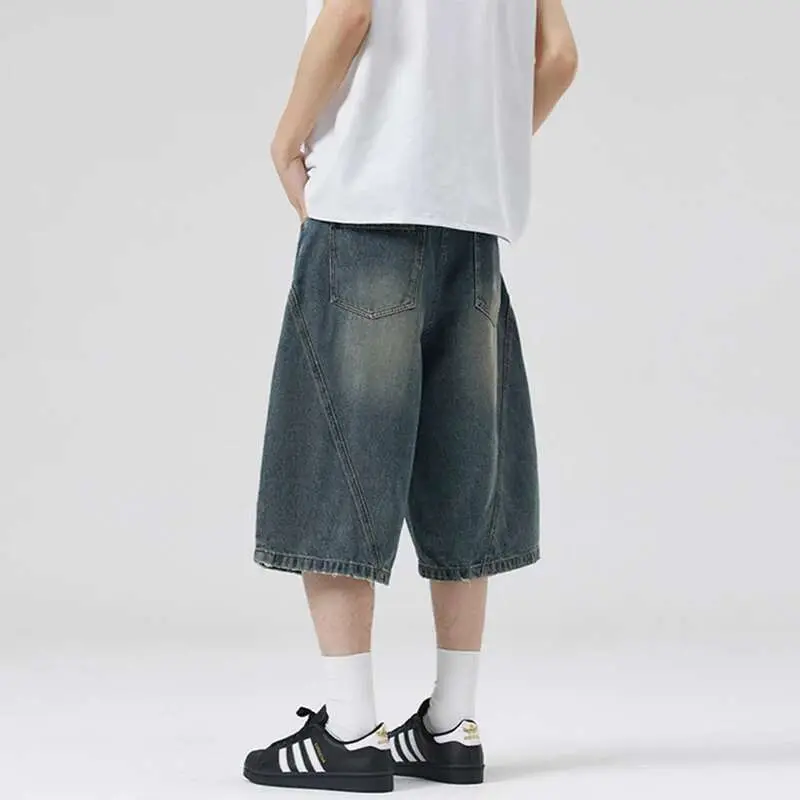 IEFB Men's American Style Denim Shorts Lightning Pattern Curved Knife Trendy Gradient Color Stylish Male Causal Bottoms 9W1908