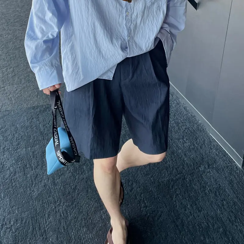 IEFB New Summer Men's Shorts Casual Solid Color Straight All-match Bottom Wide Leg Loose Male TrousersKorean Menswear 9W2488