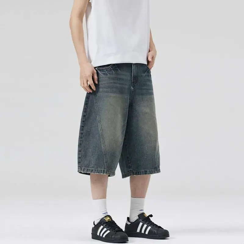 IEFB Men's American Style Denim Shorts Lightning Pattern Curved Knife Trendy Gradient Color Stylish Male Causal Bottoms 9W1908